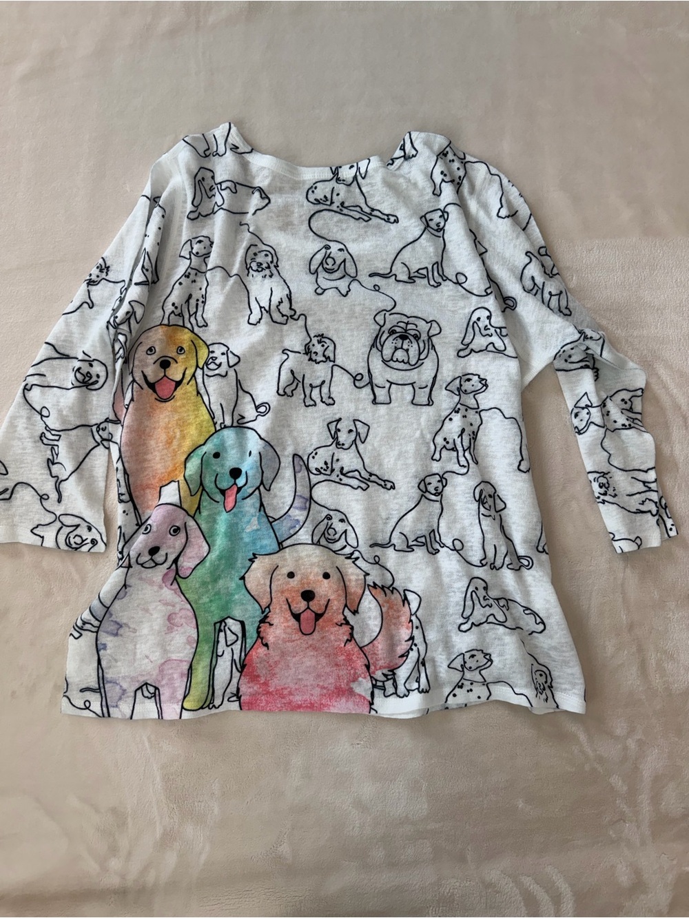 Et' Lois Colorful Dog Print Long Sleeve Tee White Novelty made in USA Medium - Picture 7 of 7
